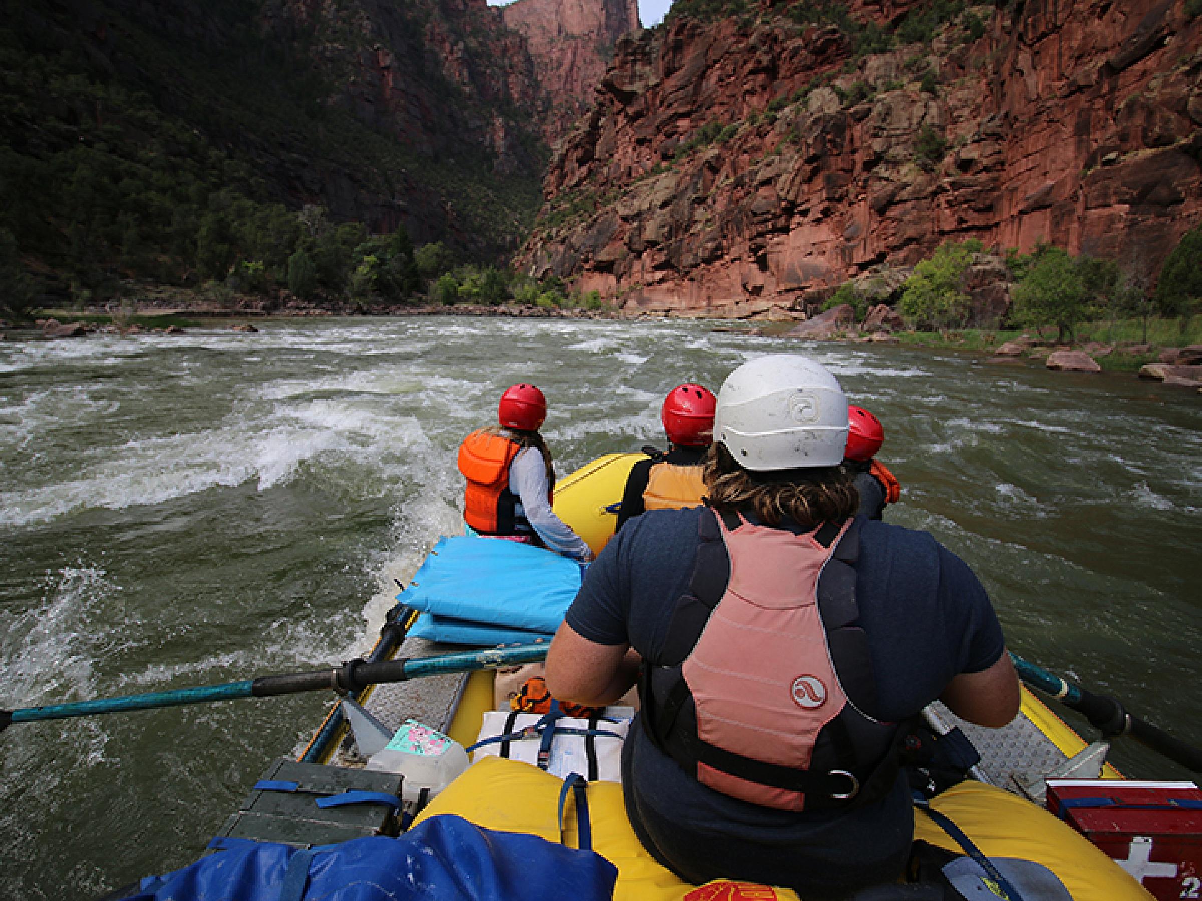 Students rafting on the river